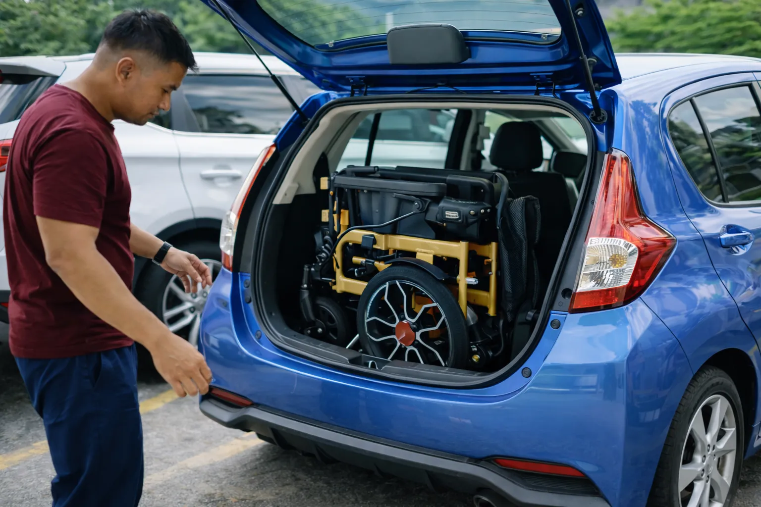 Wheelchair dilipat masuk boot kereta